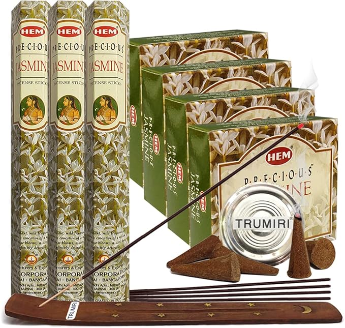 Jasmine Incense sticks and cone incense holder variety pack bundle insence insense insienso