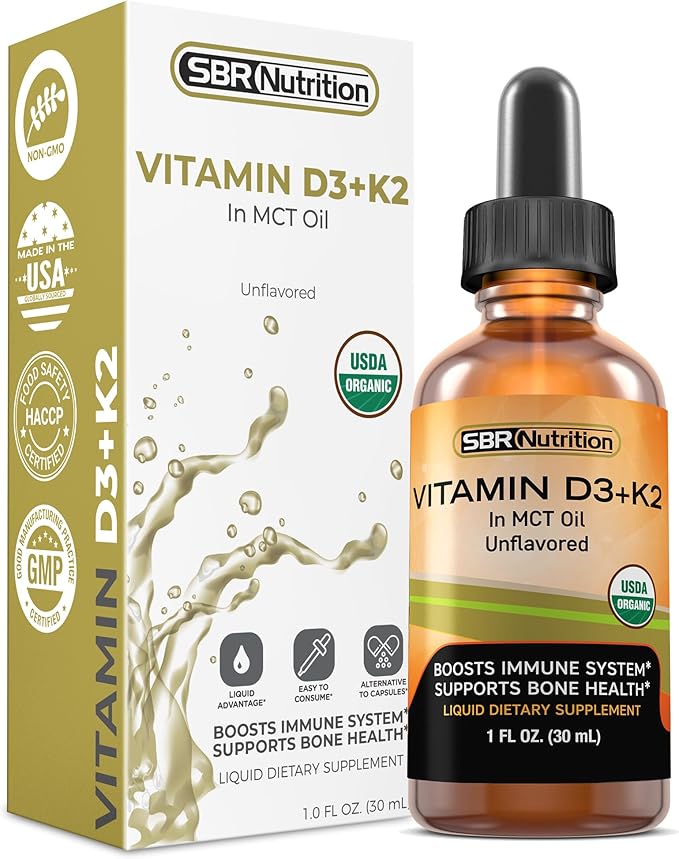 MAX Absorption, Vitamin D3 + K2 (MK-7) Liquid Drops with MCT Oil, Unflavored, Helps Support Strong Bones and Healthy Heart