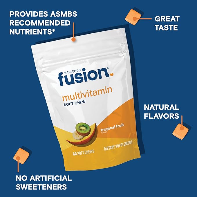Bariatric Fusion Bariatric Multivitamin Soft Chew | Tropical Fruit Flavor | Chewy for Post Bariatric Surgery Patients Including Gastric Bypass and Sleeve Gastrectomy | 60 Count | 1 Month Supply