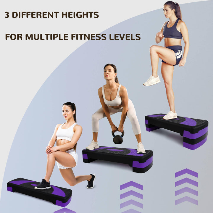BalanceFrom 31-Inch Lightweight Portable Adjustable Height Workout Aerobic Stepper Step Platform Trainer, Black/Purple
