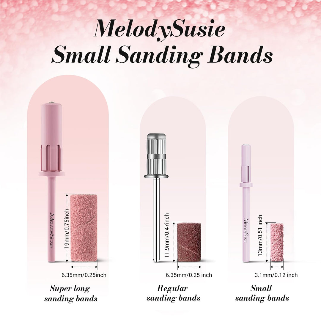 MelodySusie 120 Pcs Nail Drill Bits Small Sanding Bands for 3.1mm Mandrel Bit, 240 Extreme Fine Grit Nail File for Acrylic Nails Gel Manicures and Pedicure, Pink (Only Sanding Bands)
