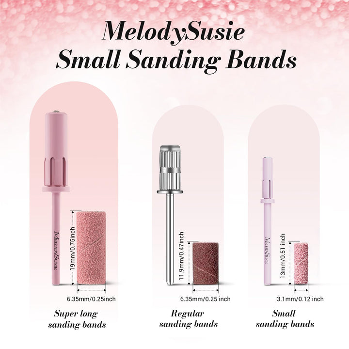 MelodySusie 120 Pcs Nail Drill Bits Small Sanding Bands for 3.1mm Mandrel Bit, 240 Extreme Fine Grit Nail File for Acrylic Nails Gel Manicures and Pedicure, Pink (Only Sanding Bands)