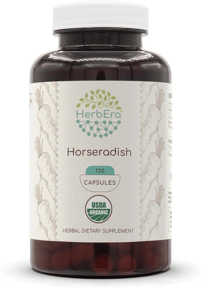 Horseradish USDA Organic 120 Capsules | Natural Herbal Supplement | Certified Organic Vegetarian Capsules and Organic Horseradish (Armoracia rusticana) Dried Root (120 Capsules)