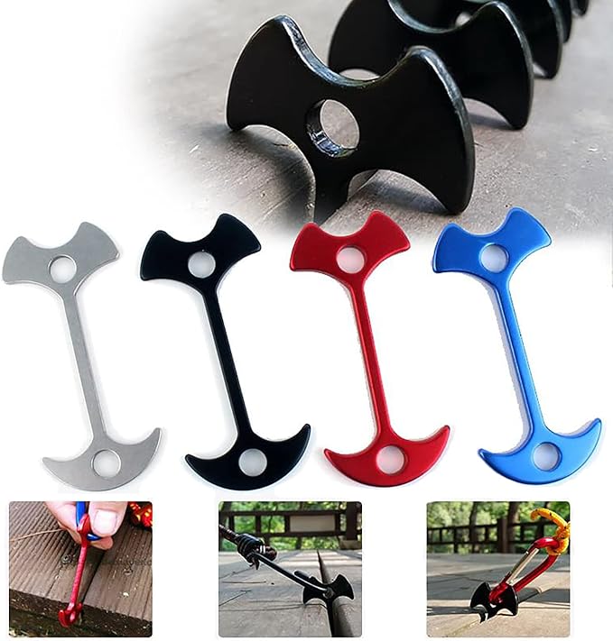 12Pcs Deck Plank Road Camping Fish Bone Nail Rope Buckle Tent Windproof Rope Fish Bone Nail Aluminum Alloy Anchor Buckle Fish Bone-Shape, Black