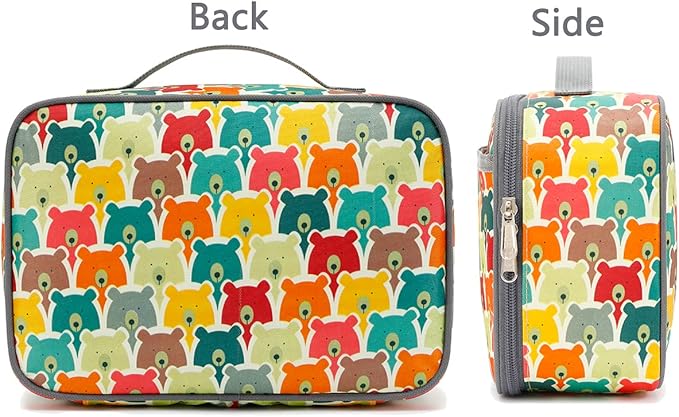 FlowFly Kids Lunch box Insulated Soft Bag Mini Cooler Back to School Thermal Meal Tote Kit for Girls, Boys, Bear