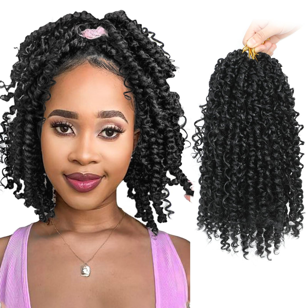 Passion Twist Hair 14inch Boho Passion Twist Crochet Hair For Black Women Pretwisted boho Passion Twist Crochet Hair, Pre Looped Curly Ends Bohemian Crochet Braids For Women（black,14inch,2Packs）