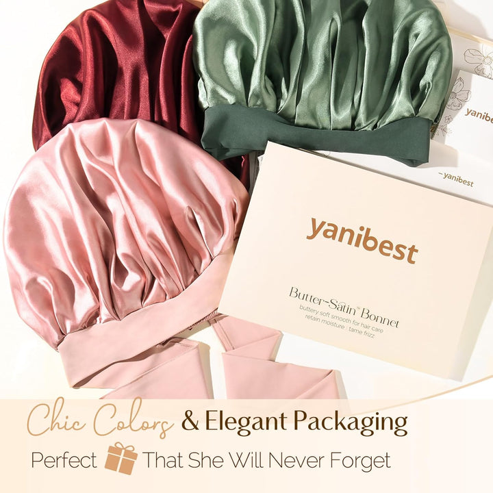 Silk Sleeping Bonnet for Women | Double Layer Satin Lined | Curly Hair | Yellow