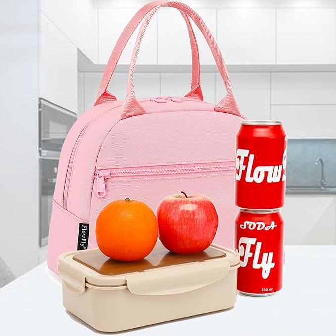 FlowFly Lunch Bag Tote Bag Lunch Organizer Lunch Holder Insulated Lunch Cooler Bag for Women/Men,Pink, LB002-PK07