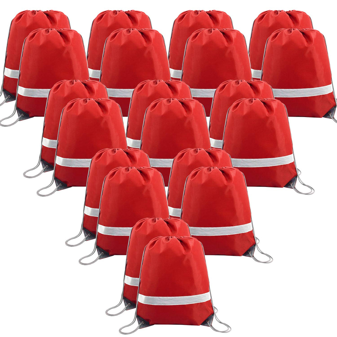 BeeGreen 20 Pieces Red Drawstring Backpacks Bags Bulk, String Bags Reflective Cinch Sack, DIY Blank Drawstring Bags for Women and Men