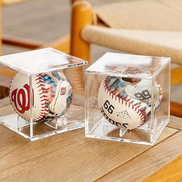Baseball Display Case, UV Protected Acrylic Cube Baseball Holder Square Clear Box Memorabilia Display Storage Sports Official Baseball Autograph Display Case - Fits Official Size Ball(2 Pack