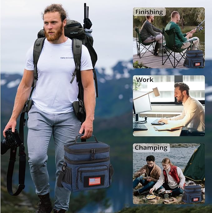 ATRIPACK Lunch Bag for Men, Double Deck Tactical Lunch Box Work with Shoulder Strap MOLLE Webbing Large Lunch Cooler Leakproof Insulated （Blue）
