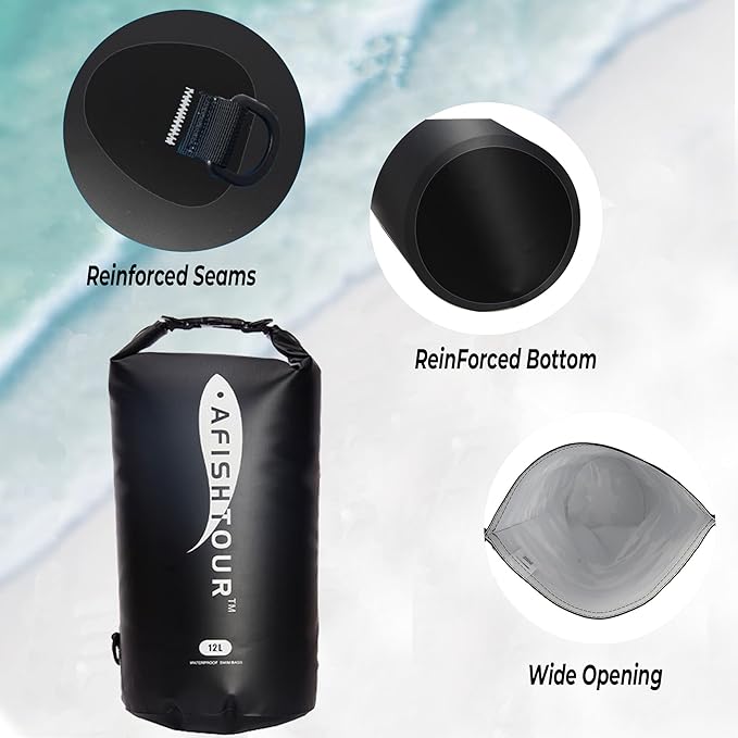 Waterproof Floating Dry Bag for Men Women - 12L Roll Top Sack Keeps Gear Dry with Shoulder Strap for Kayaking, Rafting, Boating, Swimming, Camping, Hiking, Beach, Fishing (Black)