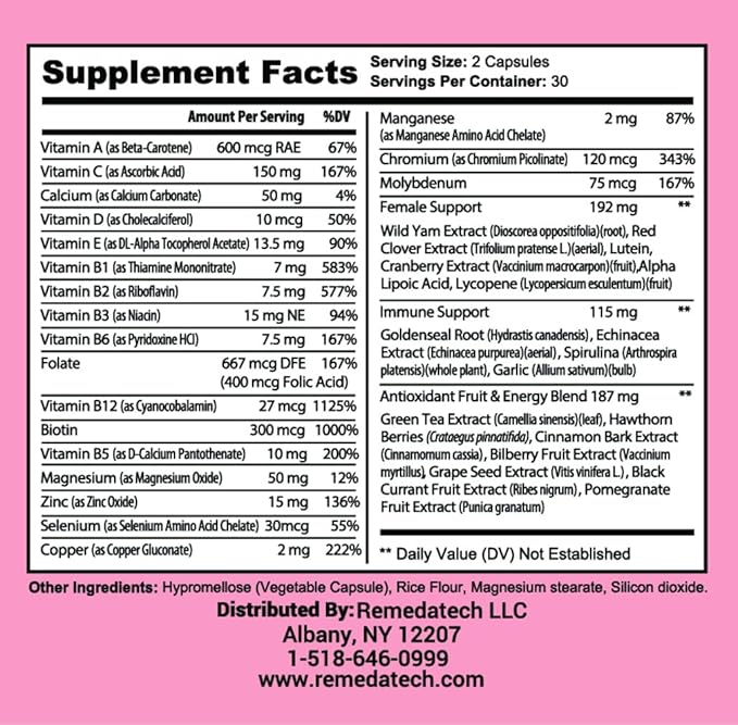 Women's Multivitamin with 20+ Essential Nutrients, Energizers, Daily Nutritional Support, Support Immune, Heart, Brain, Bone & Overall Health