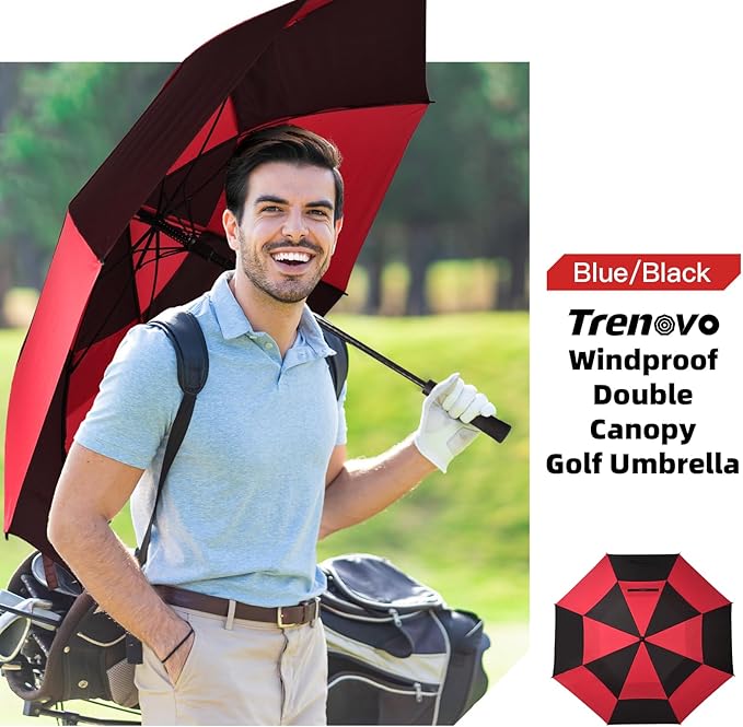 Auto Open Golf Umbrellas 62/68/72 Inch Extra Large Oversize for Business & Home, Ventilated Double Canopy Windproof Waterproof Stick Umbrella for Rain & strong wind