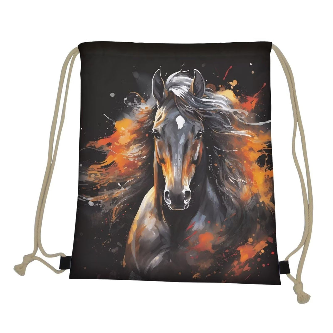 COEQINE Art Horse Backpack Girls Boys Drawstring Backpacks for School Elementary Cute Bookbags for Kids 9-15 Age 3rd 4th 5th Grade