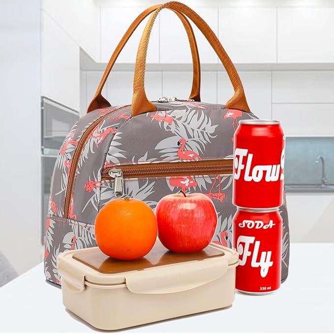 FlowFly Insulated Reusable Lunch Bag Adult Large Lunch Box Lunch Tote for Women and Men,With Front Pocket, Tropical