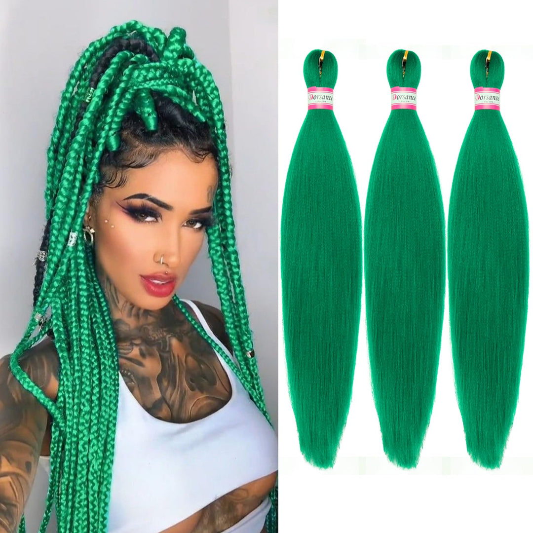 Dorsanee Green Braiding Hair Pre Stretched 20 Inch 3 Packs Professional Easy Braiding Hair for Crochet Braids Twists Locs Hair Soft Yaki Texture Hot Water Setting Synthetic Hair Extensions
