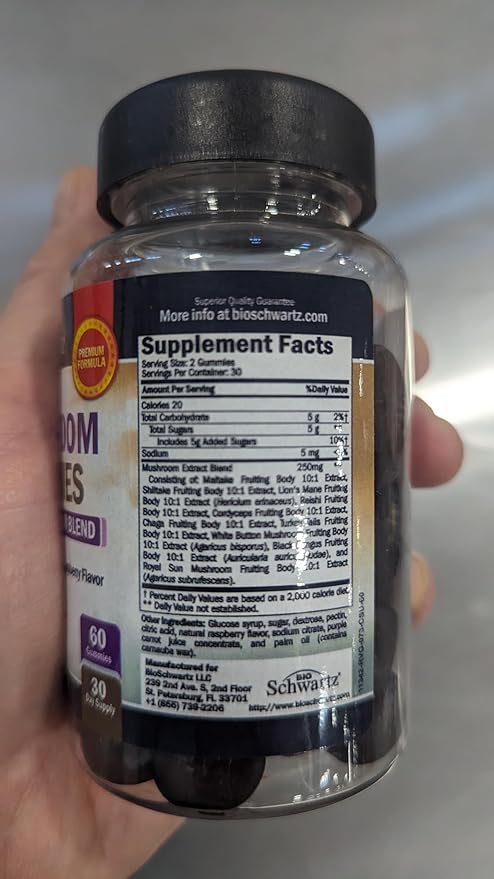 Mushroom Gummies for Adults - 10-in-1 Functional Mushroom Supplement for Mood and Focus with Lions Mane Turkey Tail Cordyceps Shiitake Reishi - Vegan, Non-GMO, Fresh Raspberry Flavor, 60 Count