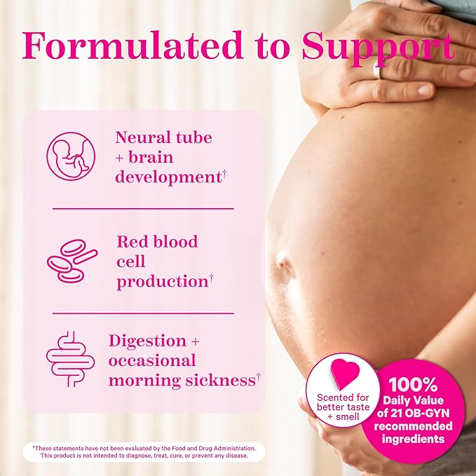 Pink Stork Premium Prenatal Vitamin for Women - Multivitamin & Probiotics - Morning Sickness, Digestion, & Energy - Folate, B6, & Iron - 60 Capsules - 2 Pack