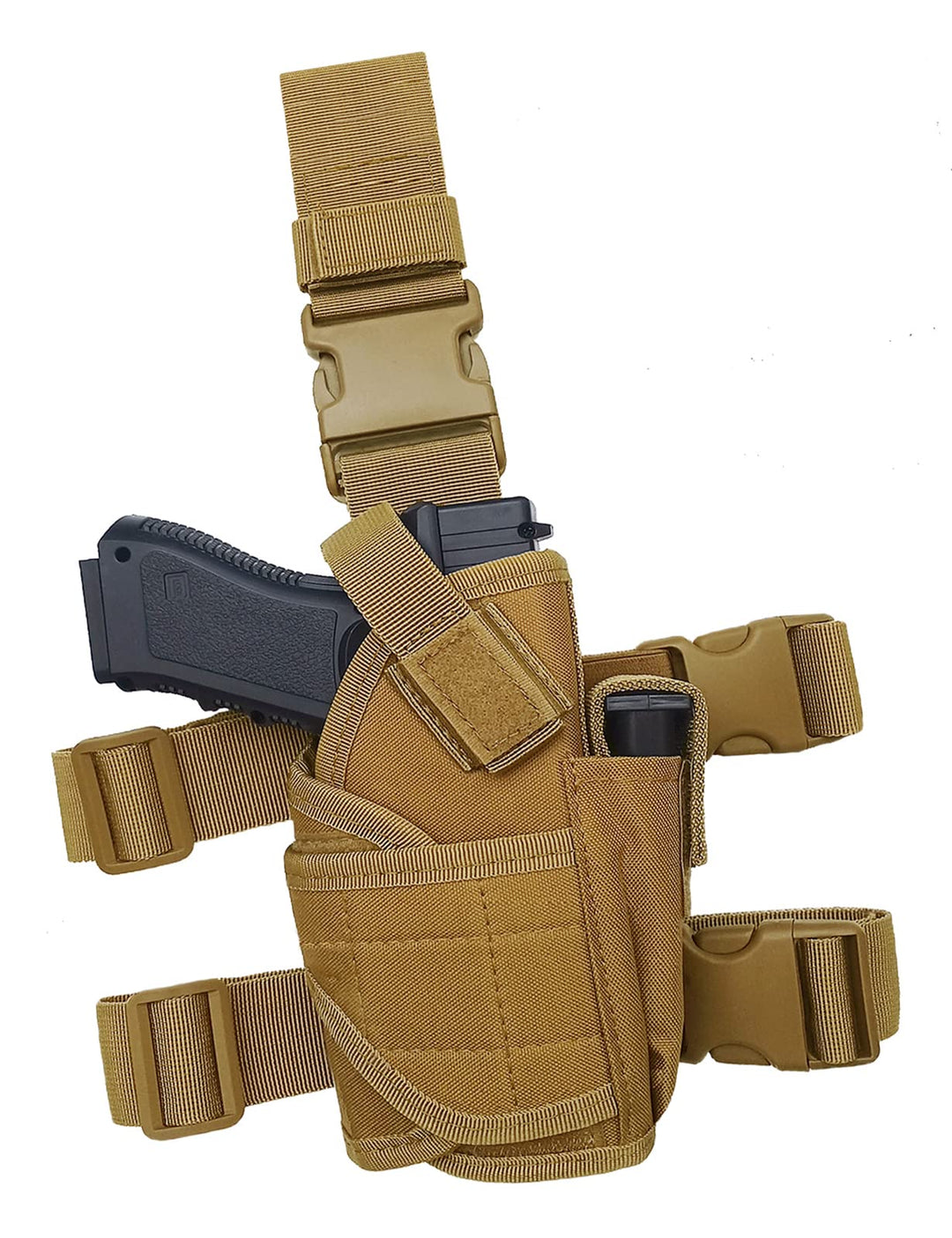 Molle Tactical Pistol Thigh Gun Holster, Drop Leg Holster, Right Hand Adjustable (B-Tan)
