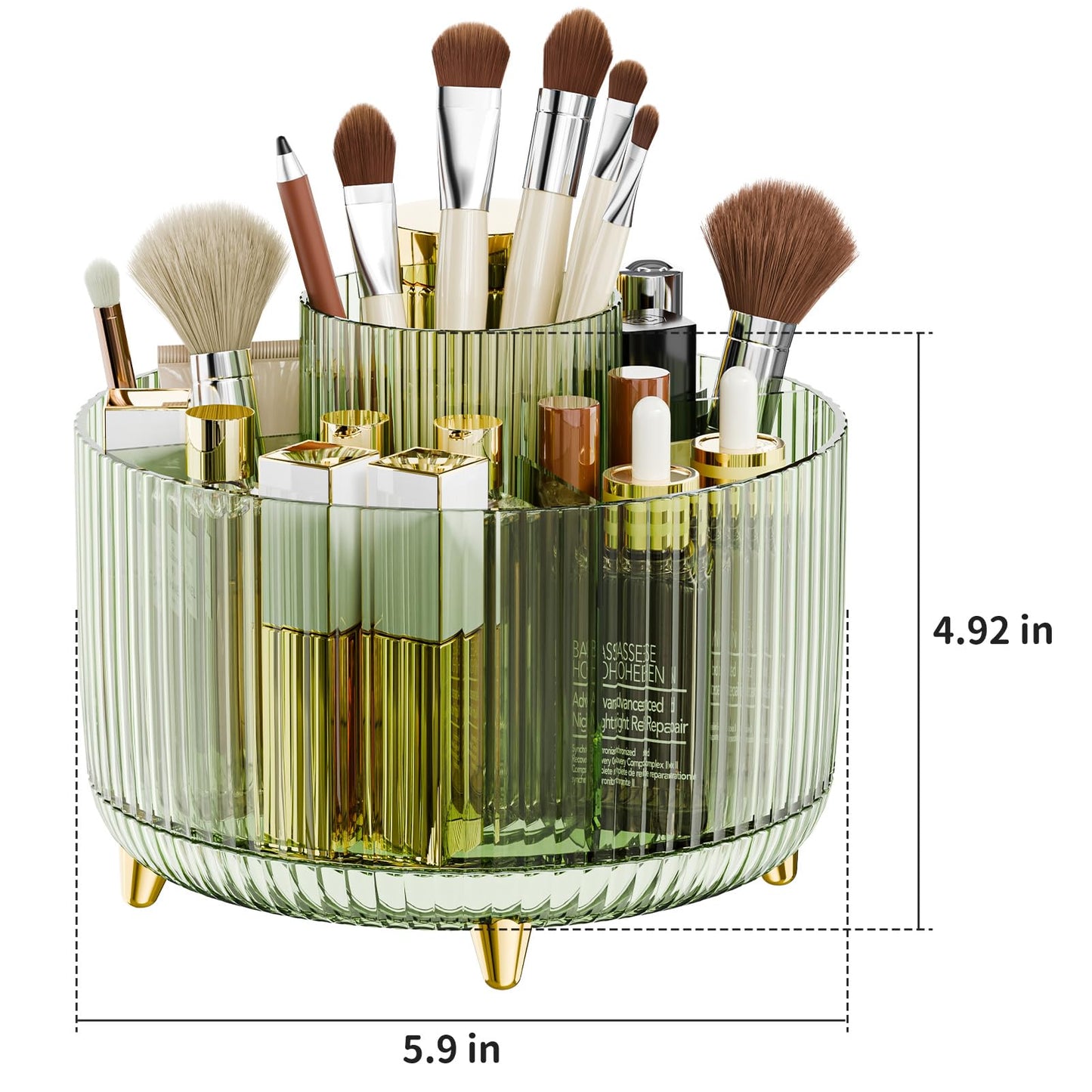 360° Rotate Makeup Brush Holder Organizer, Makeup Organizers Countertop, Makeup organization and Skincare Storage for Vanity, Desktop, Bathroom (Clear Green)