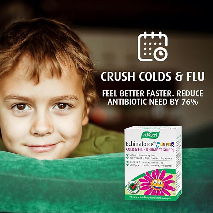 A.Vogel Echinaforce Junior Chewable Tabs | Organic Echinacea Tabs | Cold and Flu Symptoms Relief | Immune System Support | Children 2+ | 90Tabs