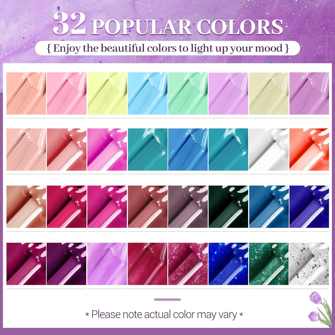 36-Piece Gel Nail Polish Set | 32 Colors, Base & Top Coats | Gifts for Women