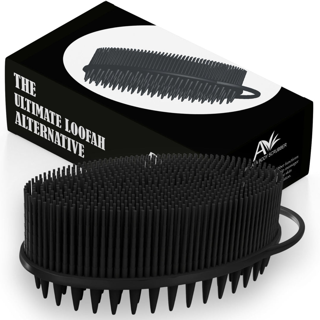Avilana Silicone Exfoliating Body Scrubber – Dual-Sided Silicone Loofah for Shower, Body Scrubber for Men & Women, Gentle Loofa Alternative, Easy-to-Clean Silicone Body Scrubber (S3-Black)