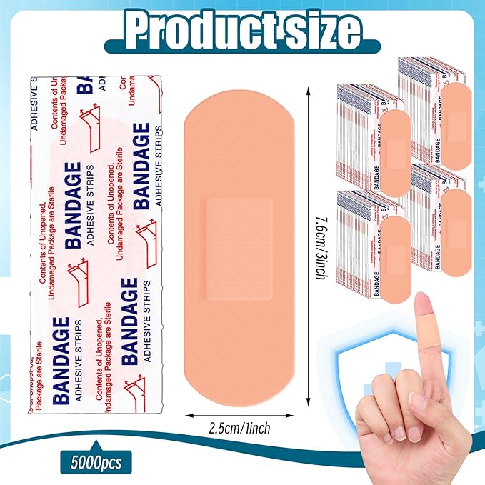 Timgle 5000 Pcs 1" x 3" Adhesive Bandages: Breathable, Waterproof, Sensitive Skin, Bulk for Homeless Care, Nurses, Businesses, Travel First Aid Kits