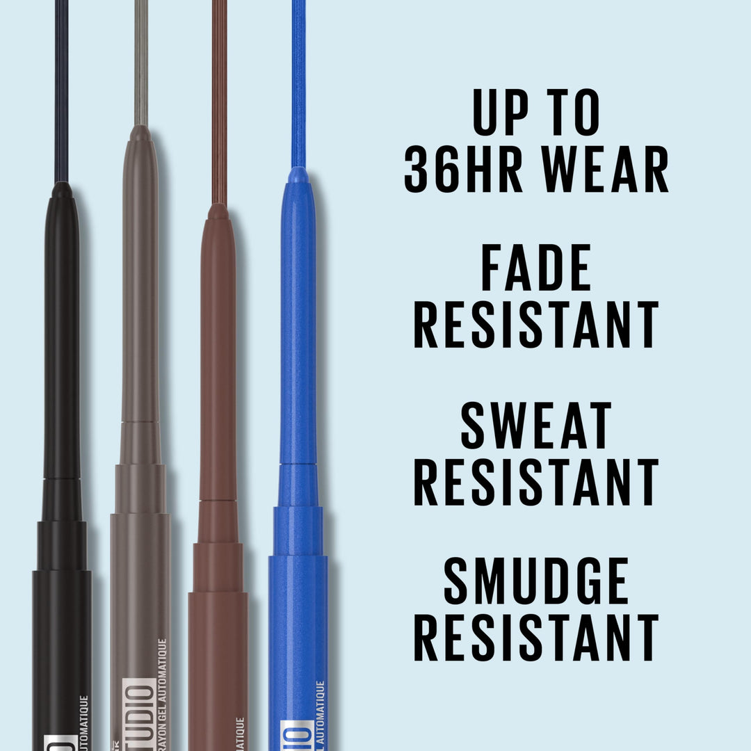 Maybelline Tattoo Studio Automatic Gel Pencil Waterproof Eyeliner, Blendable, Smudge Resistant, Matte Eyeliner For Up To 36HR Wear, Pitch Black (Smokey Black), Packaging May Vary
