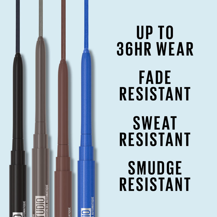 Maybelline Tattoo Studio Automatic Gel Pencil Waterproof Eyeliner, Blendable, Smudge Resistant, Matte Eyeliner For Up To 36HR Wear, Pitch Black (Smokey Black), Packaging May Vary