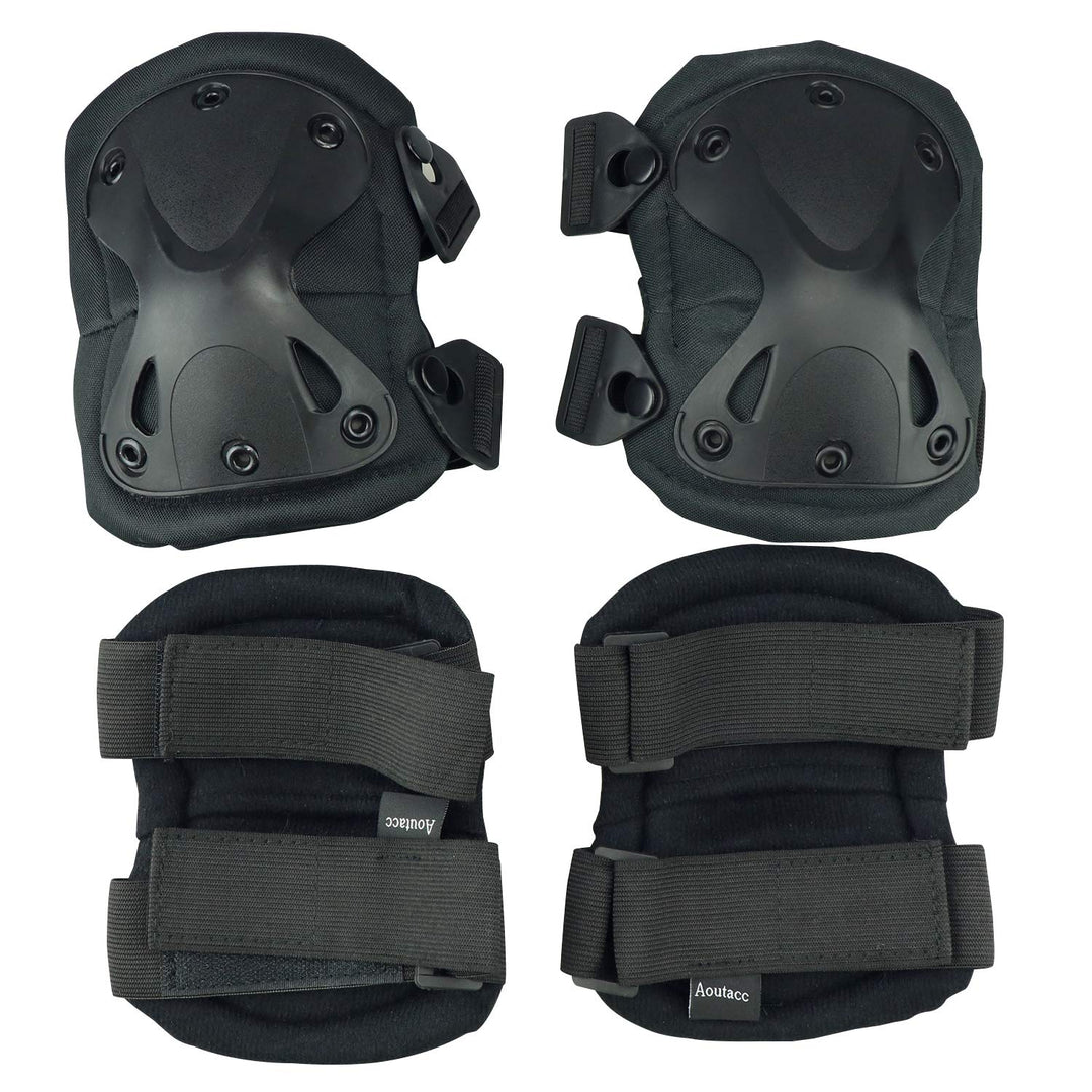 AOUTACC Tactical Combat Knee & Elbow Protective Pads Set for Outdoor CS Paintball Game Cycling Safety Skateboarding Gear Skates Knee Protection Guard Pads (Black)