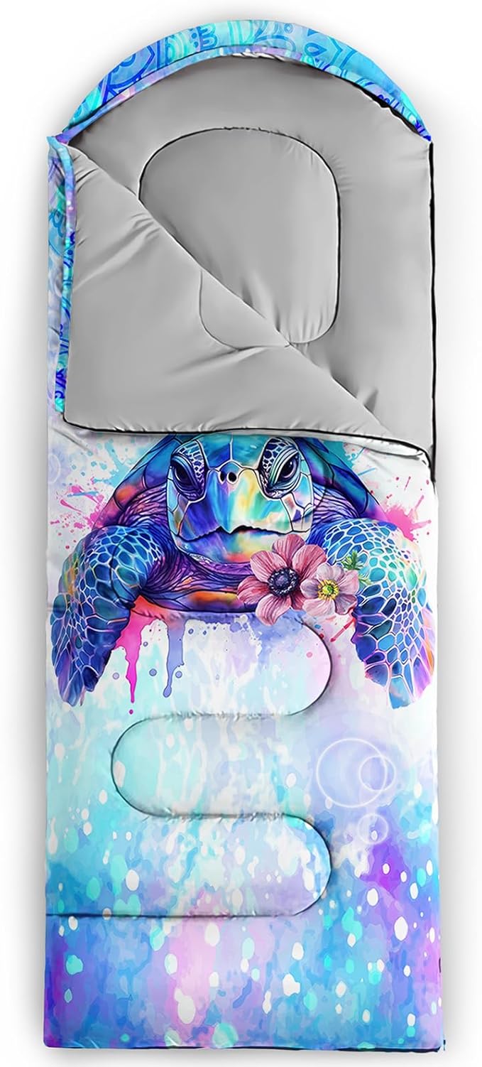 AILONEN Kids Floral Cat Camping Sleeping Bags,Lightweight & Waterproof,3 Season Warm & Cool Weather,Kawaii Kitten Sleeping Bags for Girls Adults,Travelling,Outdoors