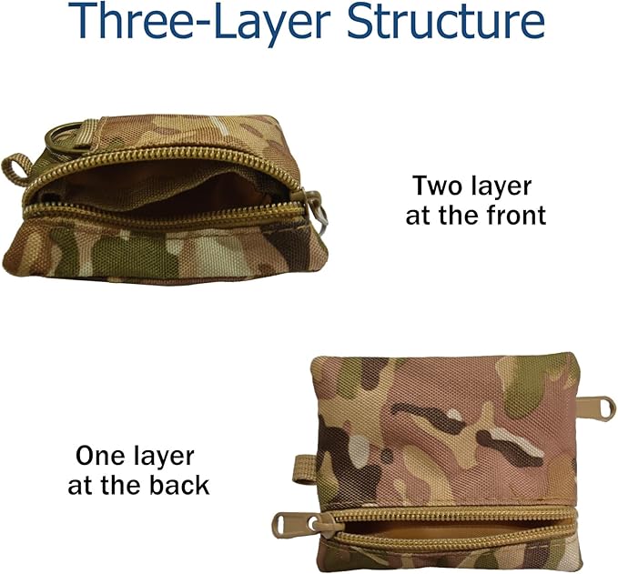 3 Pack Tactical EDC Keychain Pouch with Upgraded D-Ring - Military Mini Molle Utility Organizer for Outdoor, Hiking, Camping, Belt Gear, Zipper Pocket Bag