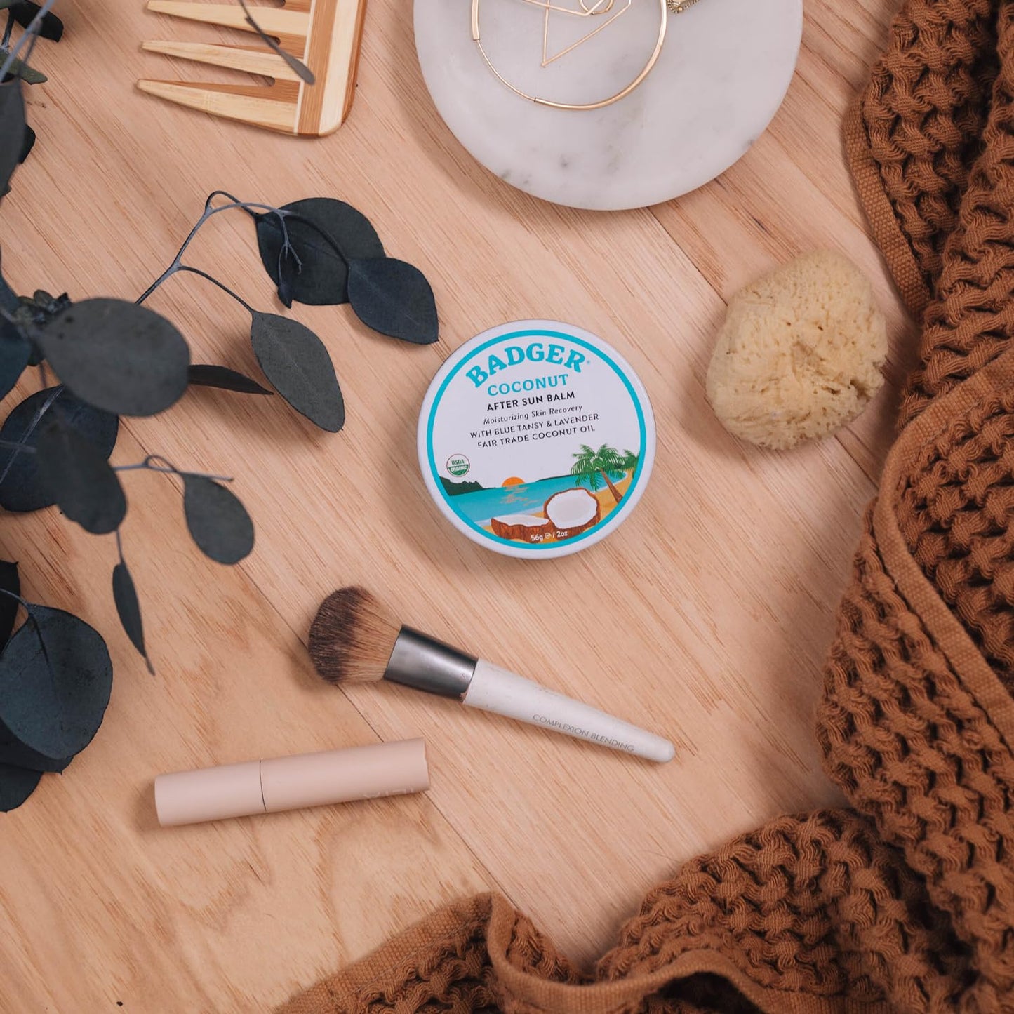 Badger Coconut After Sun Balm with Organic Cocoa Butter & Shea Butter, Rescue Balm, Soothing & Cooling Balm for Tight Dry Skin After Sun Exposure, 2 oz