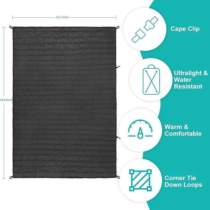 Gold Armour Camping Blanket - Puffy, Packable, Lightweight & Compact Insulated Camping Quilt for Outdoor - Backpacking, Beach, Stadium, Camp, Travel and Hiking Gear Essentials (Black)