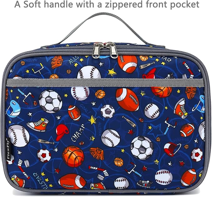 FlowFly Kids Lunch box Insulated Soft Bag Mini Cooler Back to School Thermal Meal Tote Kit for Girls, Boys,Football