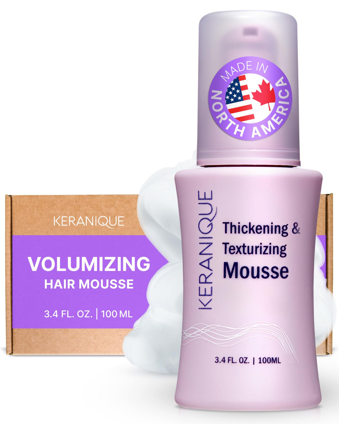Keranique Volumizing Hair Mousse For Women - Thickening And Styling Anti-Frizz Foam Spray - Fine, Straight, Wavy, And Curly Hair