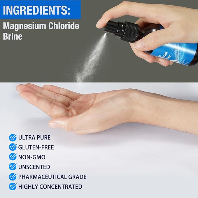 Pure Magnesium Oil Spray,Topical Magnesium Oil Spray-Made with Concentrated Pure Magnesium Chloride Oil 2 fl oz