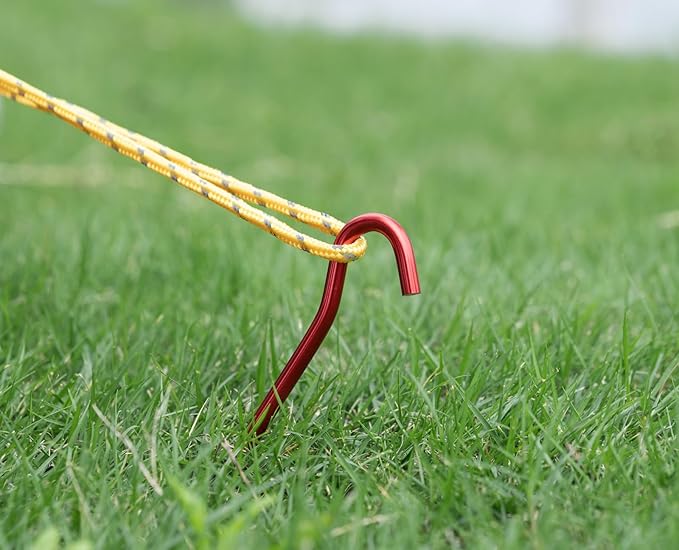 12 PCS Metal Tent Stakes Tent Pegs with Hook for Camping Ground Rug Party Tarp (7 Inch)