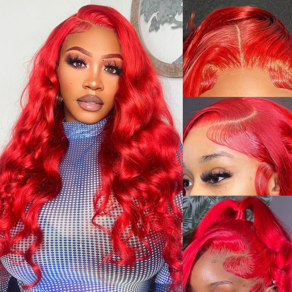 Avolo Red Human Hair Wigs Lace Front 13X4 Red Lace Front Wigs Human Hair Pre Plucked Red Wigs For Women 180% Density Red Colored