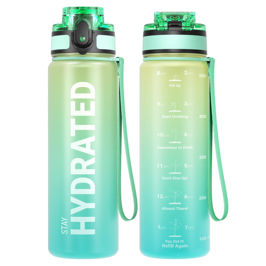 Sahara Sailor Water Bottles, 17oz Motivational Sports Water Bottle with Time Marker - Times to Drink - Tritan, BPA Free, Wide Mouth Leakproof, Fast Flow Technology with Clean Brush (1 Bottle)