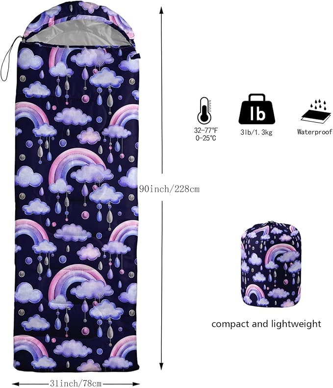 AILONEN Cartoon Fox Camping Sleeping Bag for Boys Girls Adults,Lightweight & Waterproof,3 Season Warm & Cold Weather,Portable,Kawaii Fox Printed Sleeping Bag,Traveling,Camping,Hiking