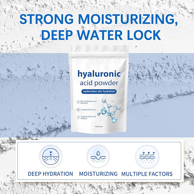 2 Pcs Hyaluronic Acid Powder, Cosmetic Grade Water Soluble Hyaluronic Hydrating for Face Anti-Aging Skincare, DIY Face Serum and Mask.