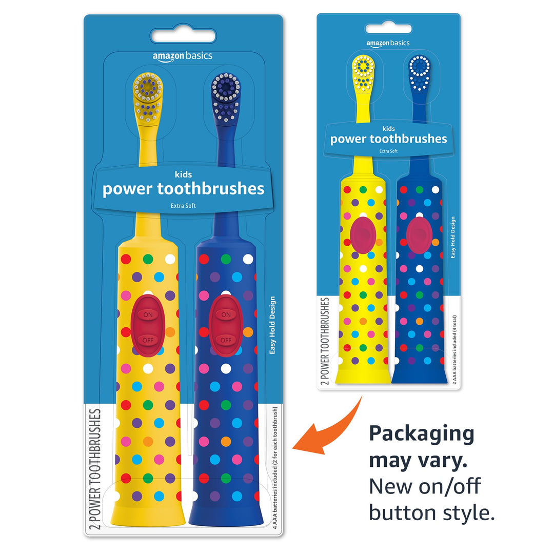 Amazon Basics Kids Battery Powered Toothbrush, 2 Count, 1 Pack (Previously Solimo)