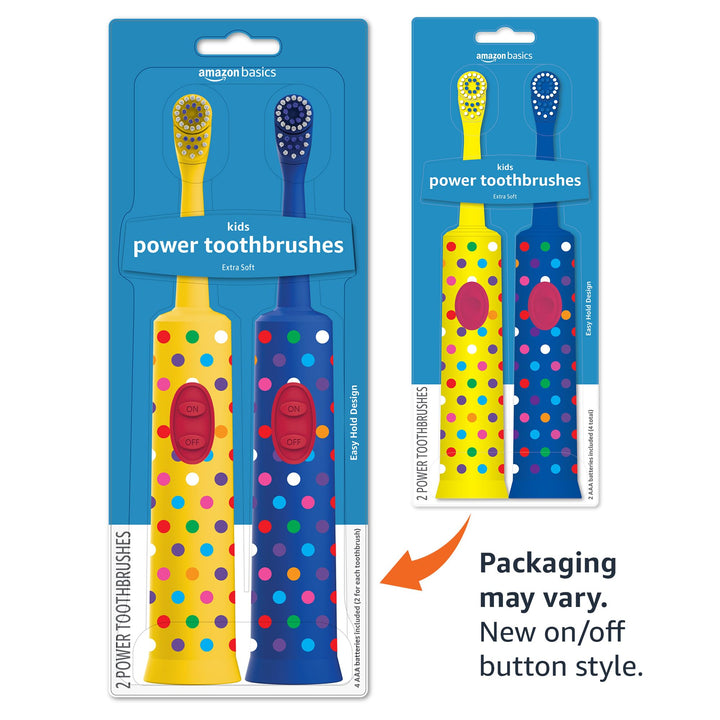 Amazon Basics Kids Battery Powered Toothbrush, 2 Count, 1 Pack (Previously Solimo)