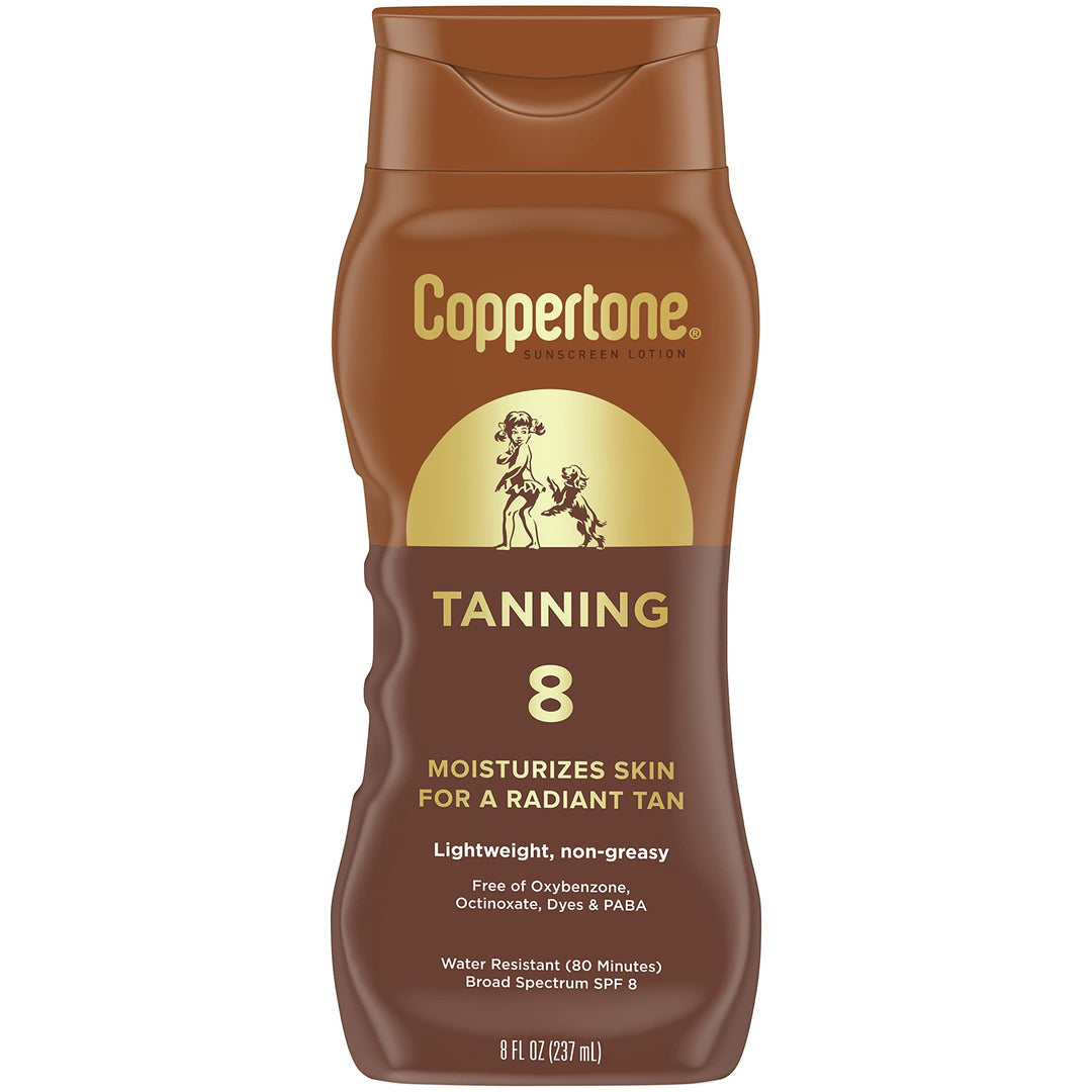Coppertone Tanning Sunscreen Lotion, Antioxidant, Water Resistant Body Sunscreen Spf 8, Broad Spectrum Spf 8 Sunscreen, 8 Fl Oz