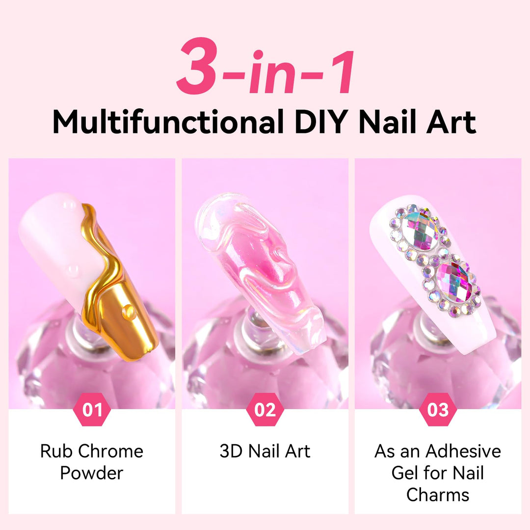 Makartt 3D Nail Gel and Chrome Nail Powder Kit, 15g Sculpting Gel for Nail Art DIY No wipe 3D Molding and Metallic Chrome Powder Set for Decoration Manicure Pedicure Use