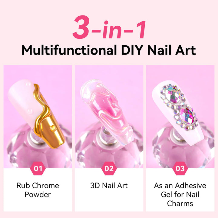 Makartt 3D Nail Gel and Chrome Nail Powder Kit, 15g Sculpting Gel for Nail Art DIY No wipe 3D Molding and Metallic Chrome Powder Set for Decoration Manicure Pedicure Use
