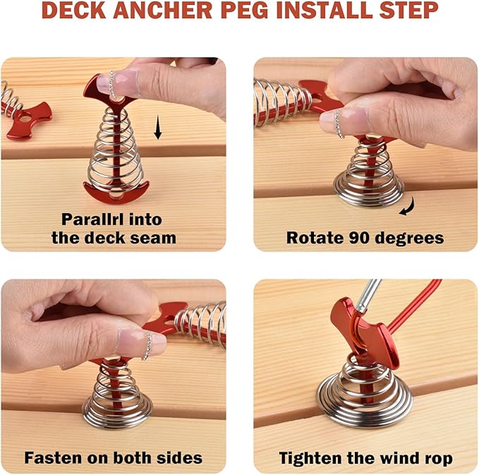 5 PCS Fishbone Deck Anchor Pegs, Red Deck Furniture Anchors, Deck peg with Spring Buckle, 2.9 Inch x 1.4 Inch Adjustable Anchor Deck pegs, Tent Deck Anchors for Camping Hiking Supplies
